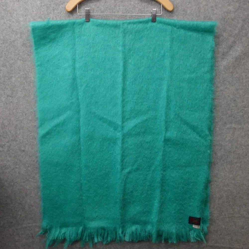 Vintage Wool Mohair Shawl Wrap Womens Blue Throw Blanket Scottish GARTMORN 28x70